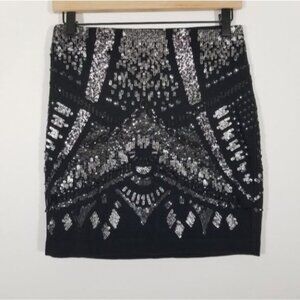 Express Black Silver Sequin Embellished Stretch Mini Skirt Small